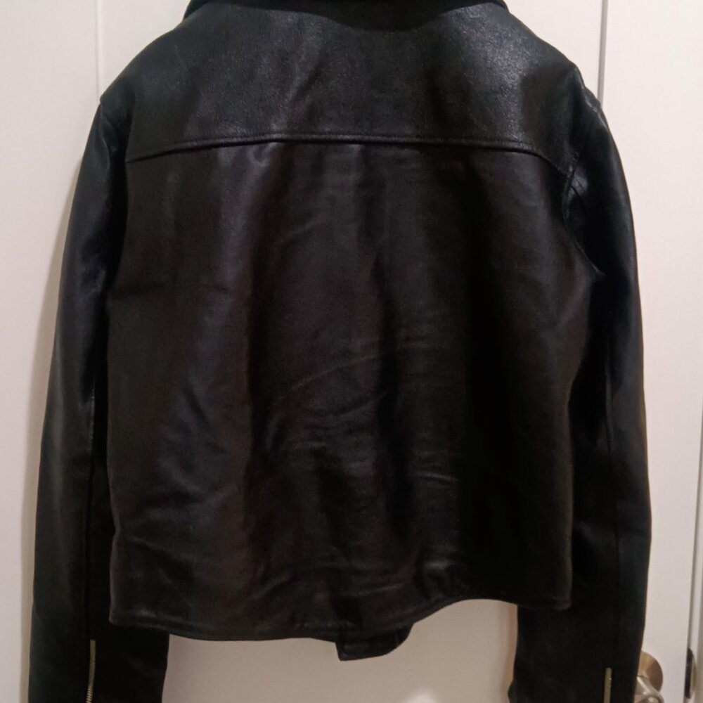 Mens Black Leather Motorcycle Jacket, Heavy, Lined Very Good! - Picture 2 of 10